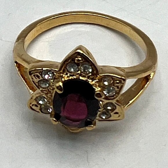 Gold Plated Ring & Bracelet Set With Garnet & Rhinestones.  A22 - Picture 9 of 10
